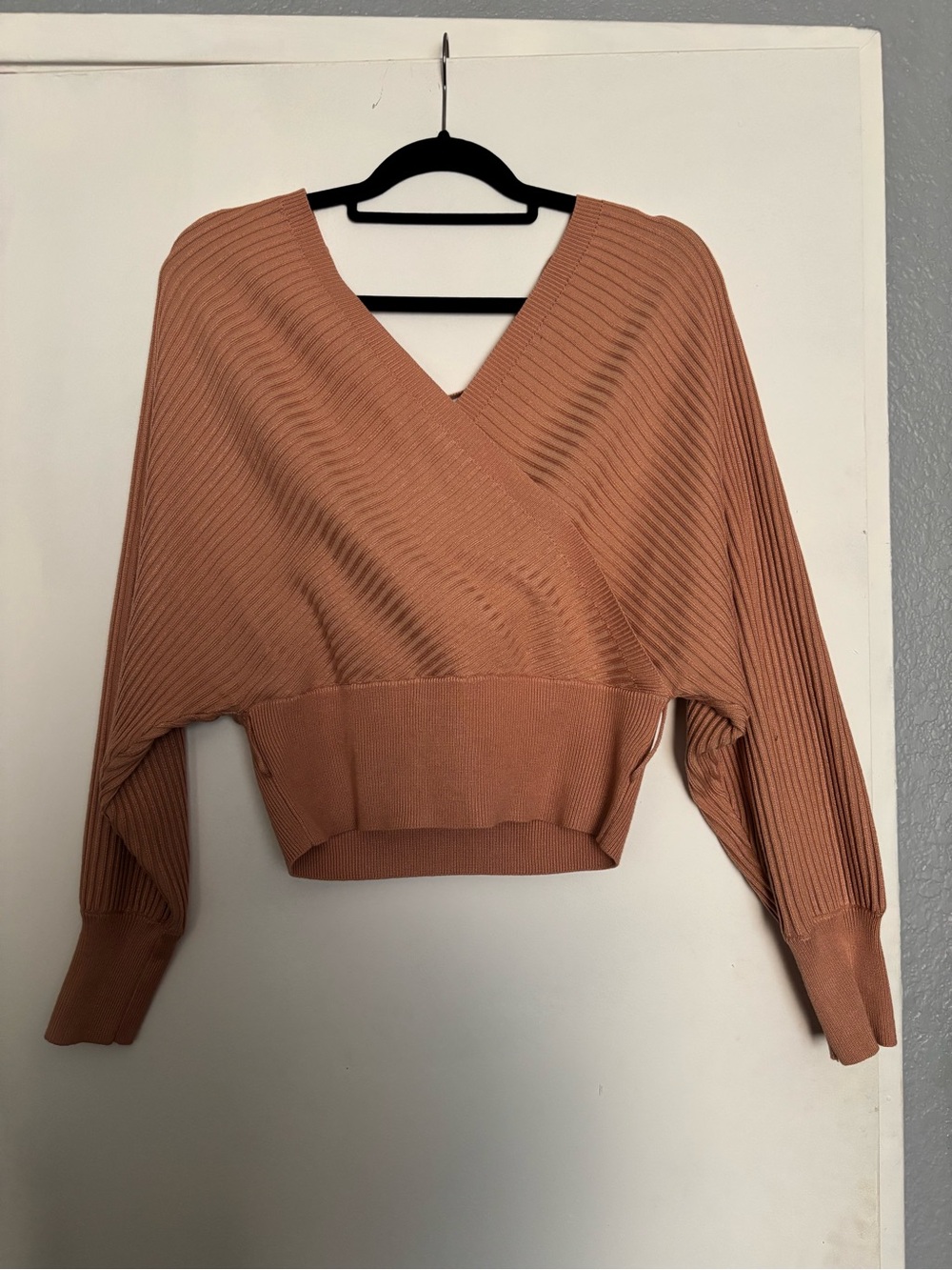 Love Tree Rust Brown Wrap Ribbed Sweater Top
